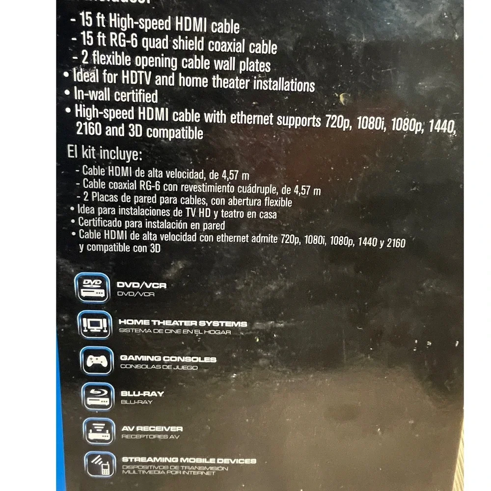 CE TECH Premium HDMI Installation Kit 15ft Cable RG-6 Coaxial Wall Plates NEW